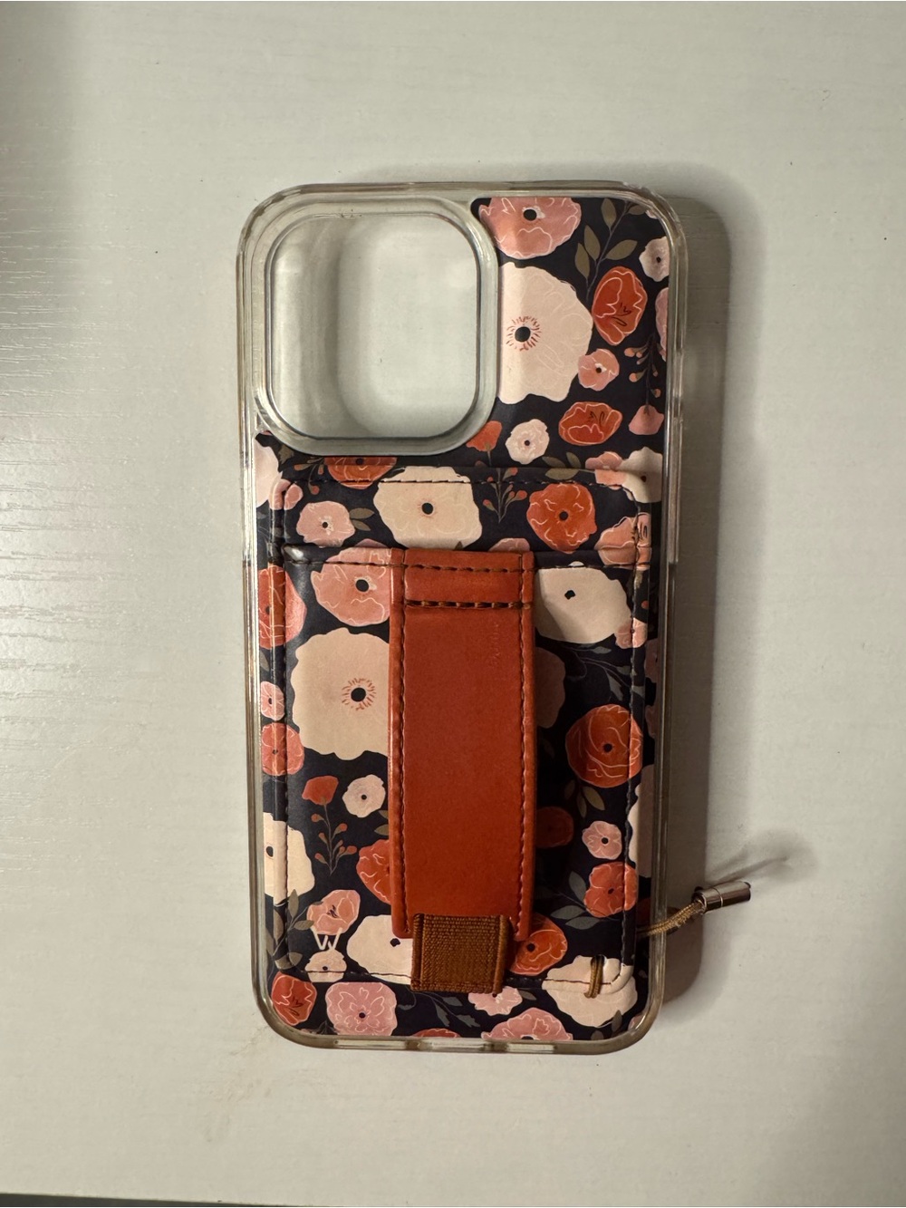 Floral Wallet Phone Case with Rust Strap - Compatible Case